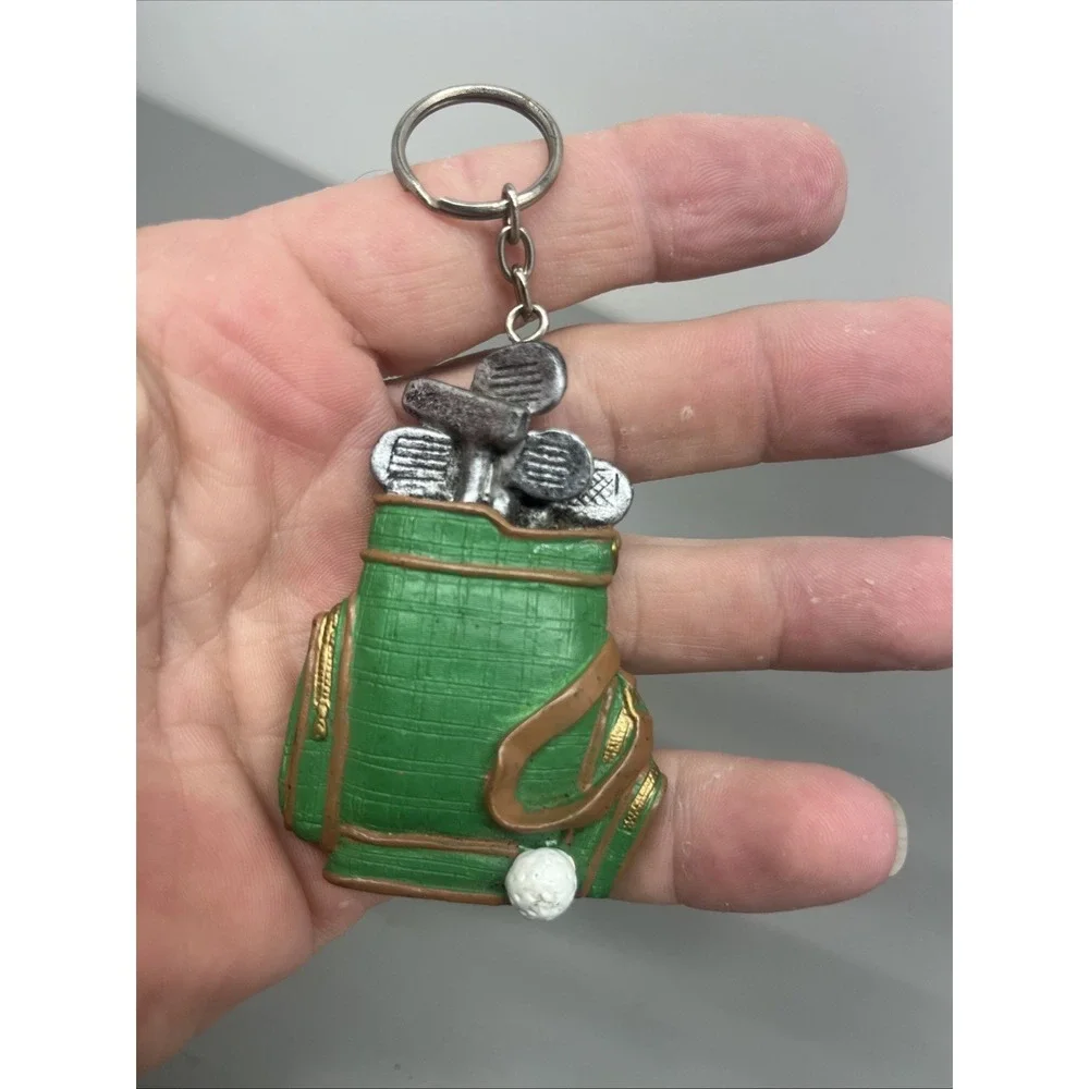 Golf Bag Clubs Ball Keyring Keychain Vintage